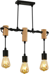 DAXGD nastavljiva viseča svetilka s tremi senčili v črni in leseni izvedbi