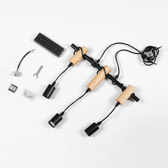 DAXGD nastavljiva viseča svetilka s tremi senčili v črni in leseni izvedbi