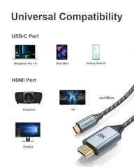 ELEXLINCO USB-C HDMI kabel združljiv z MacBook, iPad, Dell, TV in projektorji - 2m