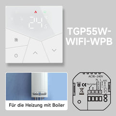 Pametni WiFi termostat za ogrevanje na plinski ali vodni kotel, 230 V, 5 A,