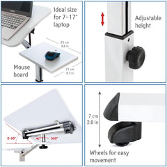 TATKRAFT nastavljiva mizica na kolesih za prenosnik z dodatno površino za miško