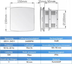VRIETINA 100 mm kopalniški ventilator s časovnikom