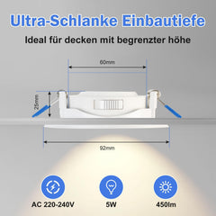 HEROMIND Komplet 6 ultra ploskih vgradnih zatemnljivih LED reflektorjev