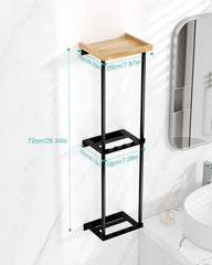 HAPIRM stenski nosilec za brisače z leseno polico in 6 kavlji