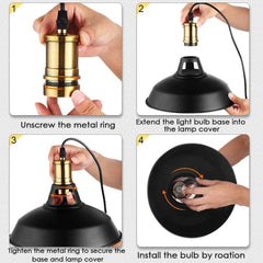 Vintage viseča svetilka – črna kovina, retro senčnik, 40W