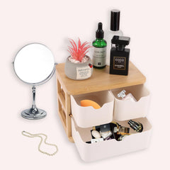 FWEEK lesena škatla za shranjevanje s 3 predali