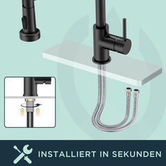 FORIOUS kuhinjska armatura z izvlečno prho in dvema načinoma pršenja - mat črna