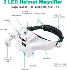 Prostoročna povečevalna očala z 3 LED lučkami - 14x povečava