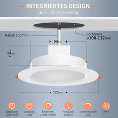 6x DUSKTEC 122 mm pametni vgradni LED reflektor