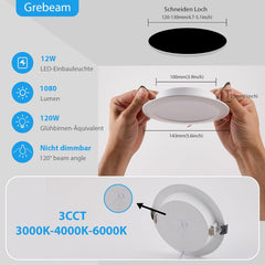 GREBEAM LED stropne vgradne svetilke, 12 W - komplet 12 kosov