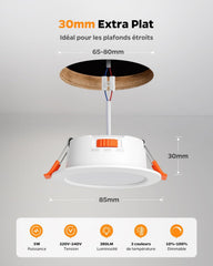 4x SINEYON 85 mm vgradne LED stropne svetilke z nastavljivo barvno temperaturo