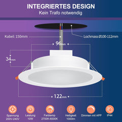 DUSKTEC vgradne pametne LED točkovne luči z Alexa podporo - 10 W, 2700–6000 K