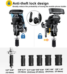 Nosilec za telefon za na vilice motornega kolesa z protikradljivim sistemom