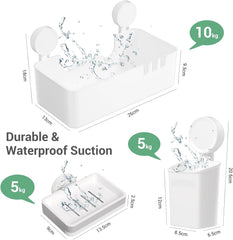 LUXEAR  komplet 3 kopalniških polic s priseski  – košarica, milnik in držalo za zobne ščetke