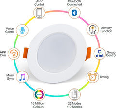 DUSKTEC Pametne LED Vgradne Luči Za Strop Z Glasovnim Upravljanjem - Komplet 4 Kosov