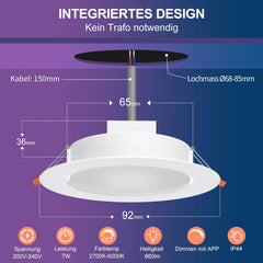 DUSKTEC RGB vgradne pametne LED točkovne luči z Alexa podporo - 7 W, 2700–6000 K