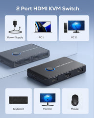 USB stikalo HDMI za 2 računalnika, tipkovnico, miško, z 2 USB kabloma in 2 HDMI kabloma