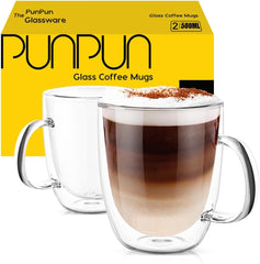 2x PUNPUN velike prozorne steklene skodelice za kavo 500ml
