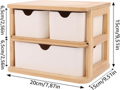 FWEEK lesena škatla za shranjevanje s 3 predali