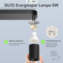 ALUSSO stropna svetilka s 3 vrtljivimi GU10 LED reflektorji