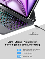 JADEMALL osvetljena tipkovnica za iPad Air 13" (M3 2025 / M2 2024) in iPad Pro 12.9"