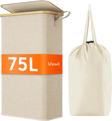 LIFEWIT zložljiv ozek koš za perilo s pokrovom in snemljivo notranjo vrečo – 75 L