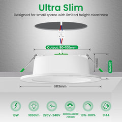 6x ALUSSO LED 113mm vgradni reflektorji s 3 barvnimi temparaturami - 10 W