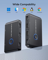 USB stikalo HDMI za 2 računalnika, tipkovnico, miško, z 2 USB kabloma in 2 HDMI kabloma