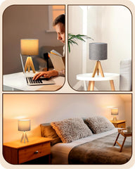 EDISHINE lesena namizna nočna svetilka z lanenim senčilom - siva