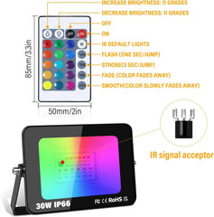 RIGIDON RGB LED reflektor 30 W z daljincem IP66