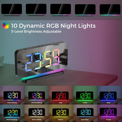 SZELAM Digitalna budilka z RGB LED zaslonom, USB priključki in nočno lučko
