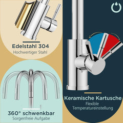 FORIOUS kuhinjska armatura z visokim lokom in izvlečno prho – polirani krom