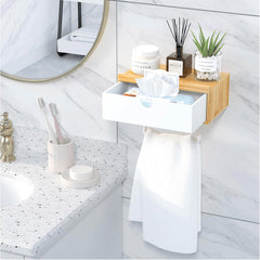 FLEYMU bambusovo držalo za toaletni papir s polico in škatlo za robčke
