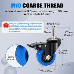 4x HUMAGINEER M10 50 mm pohištvena kolesa z zavoro