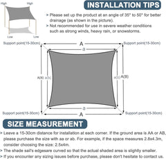 COOL AREA vodoodporno kvadratno senčno jadro – 2,5 × 2,5 m