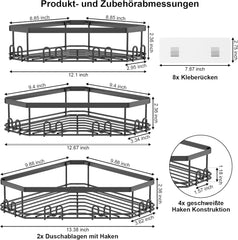 STEUGO kotna polica za prho z namestitvjo brez vrtanja - komplet 3 kosov