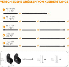 POSKENA Raztegljiva garderobna palica za omaro 43–101cm