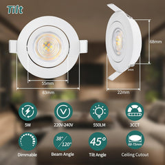 6x KYOTECH LED vgradni reflektorji 5W 230V 68–75mm
