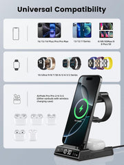 DOEBOE Indukcijska polnilna postaja 3-v-1 za iPhone, Apple Watch in AirPods z digitalno uro