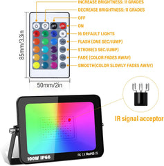 RIGIDON 100 W RGB LED reflektor z daljinskim upravljalnikom in 16 barvami svetlobe