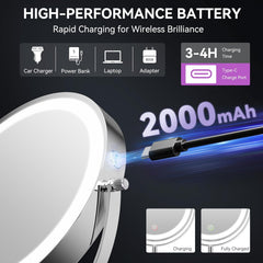 AUXMIR 20 cm polnilno kozmetično ogledalo z osvetlitvijo z 1×/30× povečavo