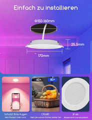 4x AIGOSTAR Pametna LED vgradna svetilka 15W RGB