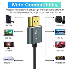TWOZOH Ultra Tanek HDMI Kabel 0,3 m – 4K 60 Hz, 18 Gbps, 2 kosa