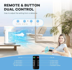 BUBBACARE 4-v-1 prenosna klimatska naprava z daljinskim upravljalnikom in rezervoarjem za vodo