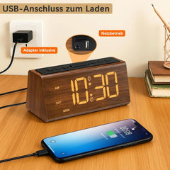 VORRINC digitalna lesena budilka z USB priključkom