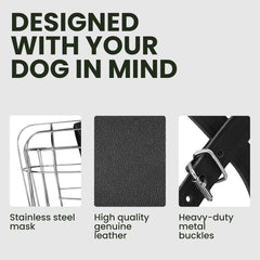 BRONZEDOG nastavljiv kovinski nagobčnik za velike pse z usnjenimi trakovi in zračno konstrukcijo iz jekla
