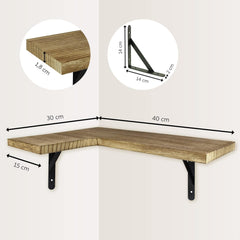 WONOSS viseča kotna polica iz lesa z nosilci - komplet 2 kosov