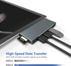 CATECK aluminijasta priklopna postaja USB za Microsoft Surface Pro 4/5/6 z 4K HDMI