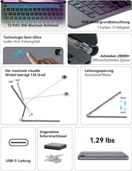 JADEMALL osvetljena tipkovnica za iPad Air 13" (M3 2025 / M2 2024) in iPad Pro 12.9"
