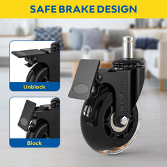 WEWILL nadomestna kolesa za pisarniški stol z zavoro – komplet 5 kosov, 10 × 22 mm